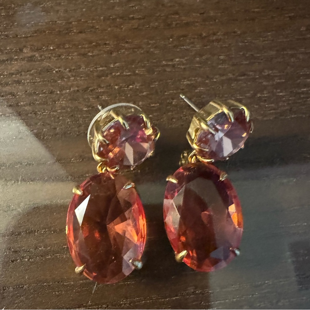 J Crew Red and Gold Drop Crystal Earrings